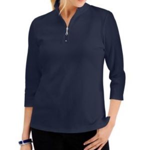 NWT Karen Scott Cotton Zip-Neck Top